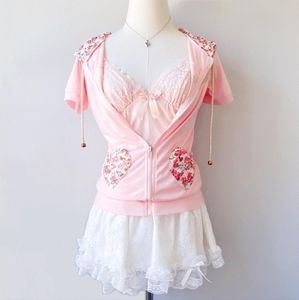 Rare Girly Heart-Shape Pockets Princess Babydoll Floral Lace Hoodie Top (Japan)